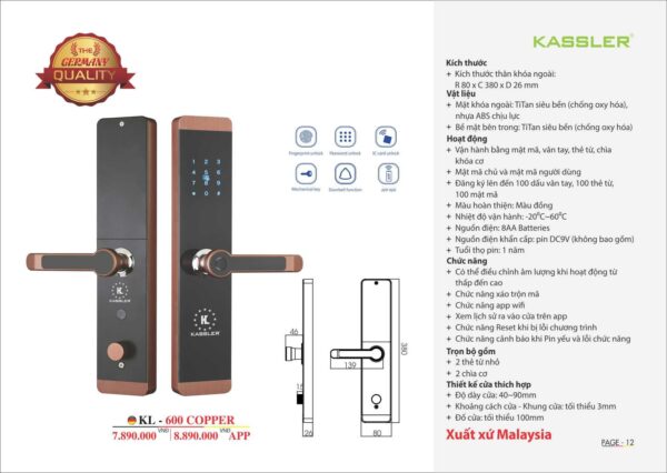 khóa điện tử kassler KL 600 copper